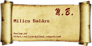 Milics Balázs névjegykártya